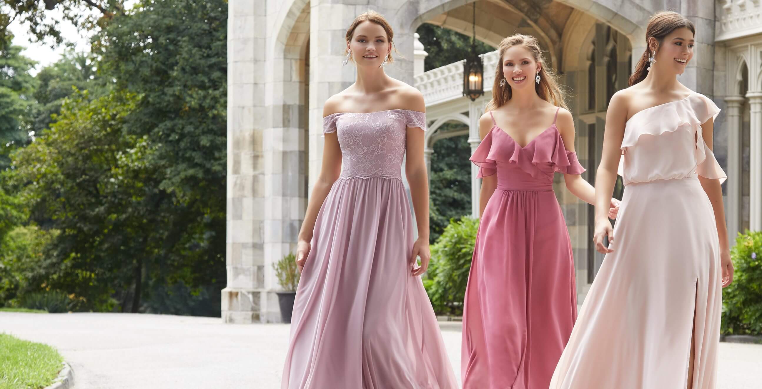 Photo of bridesmaids wearing Mori Lee dresses. Desktop image