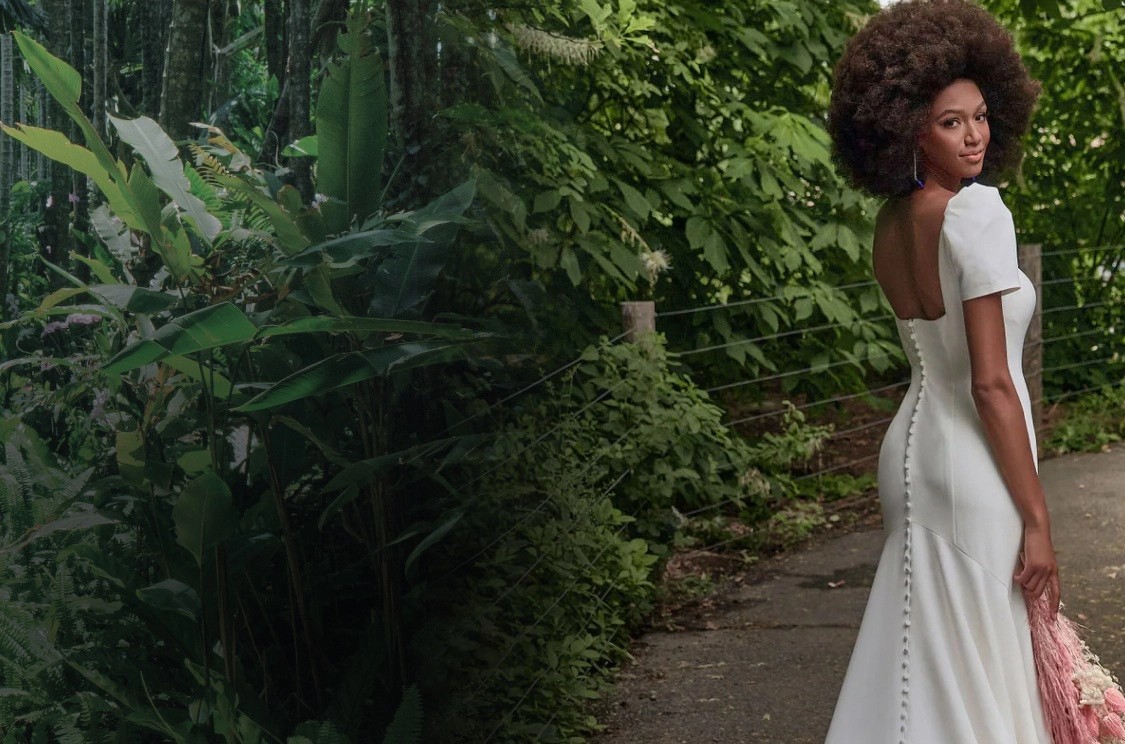 Photo of model wearing A Madison James gown. Mobile image