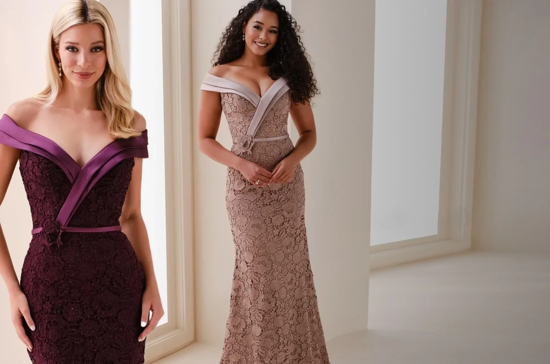 Model wearing a evening Montage by Mon Cheri dress. Mobile image