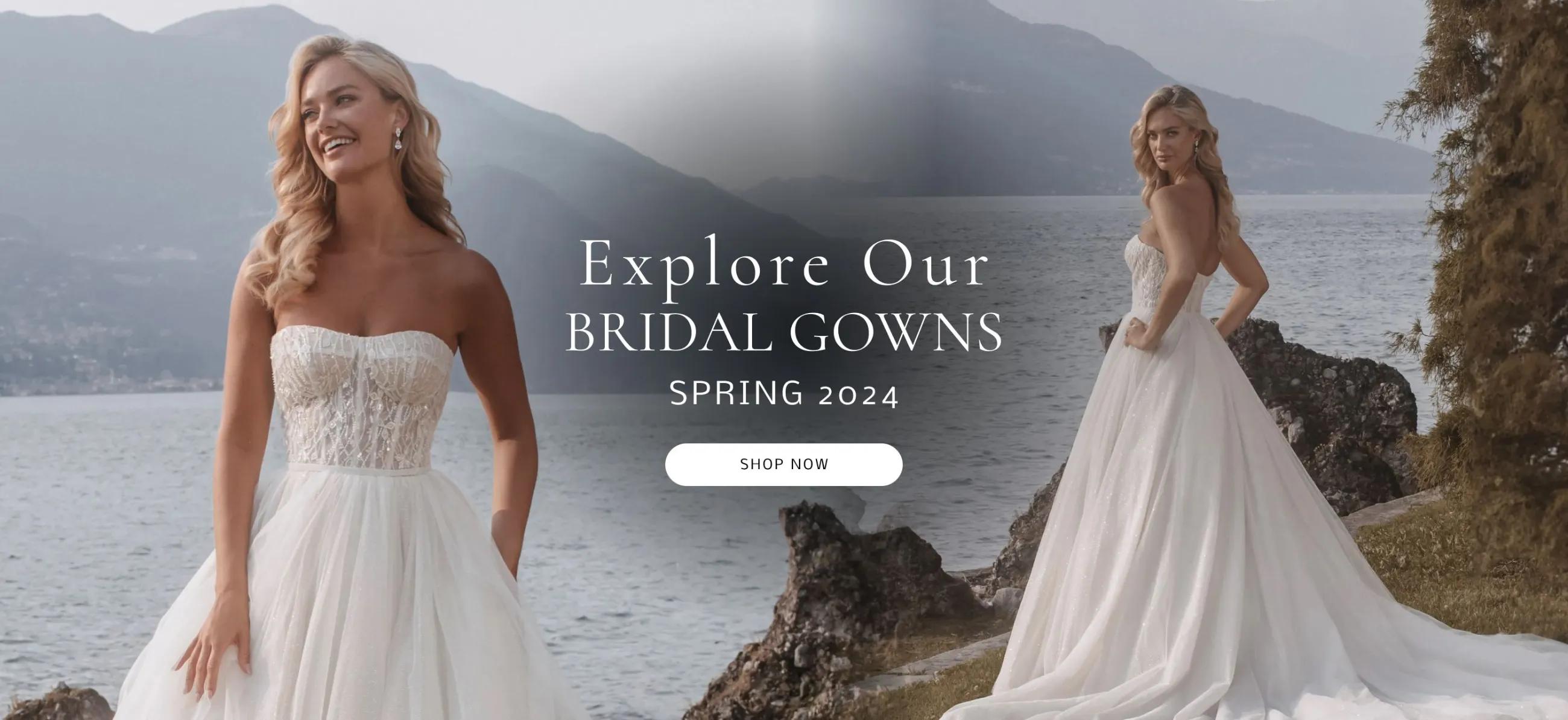Desktop Explore Our Bridal Gowns Spring 2024 Banner