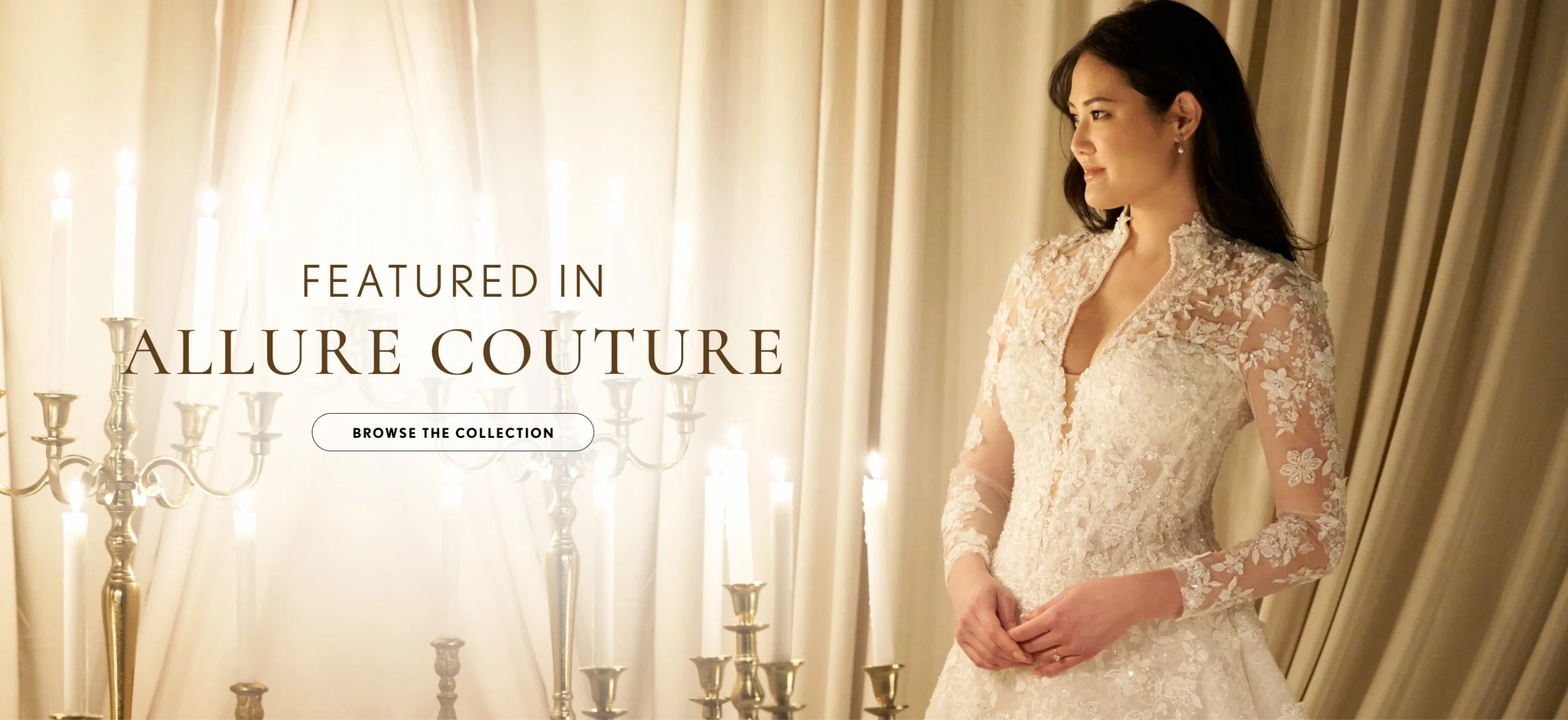 Models wearing Allure Couture bridal gown, desktop banner